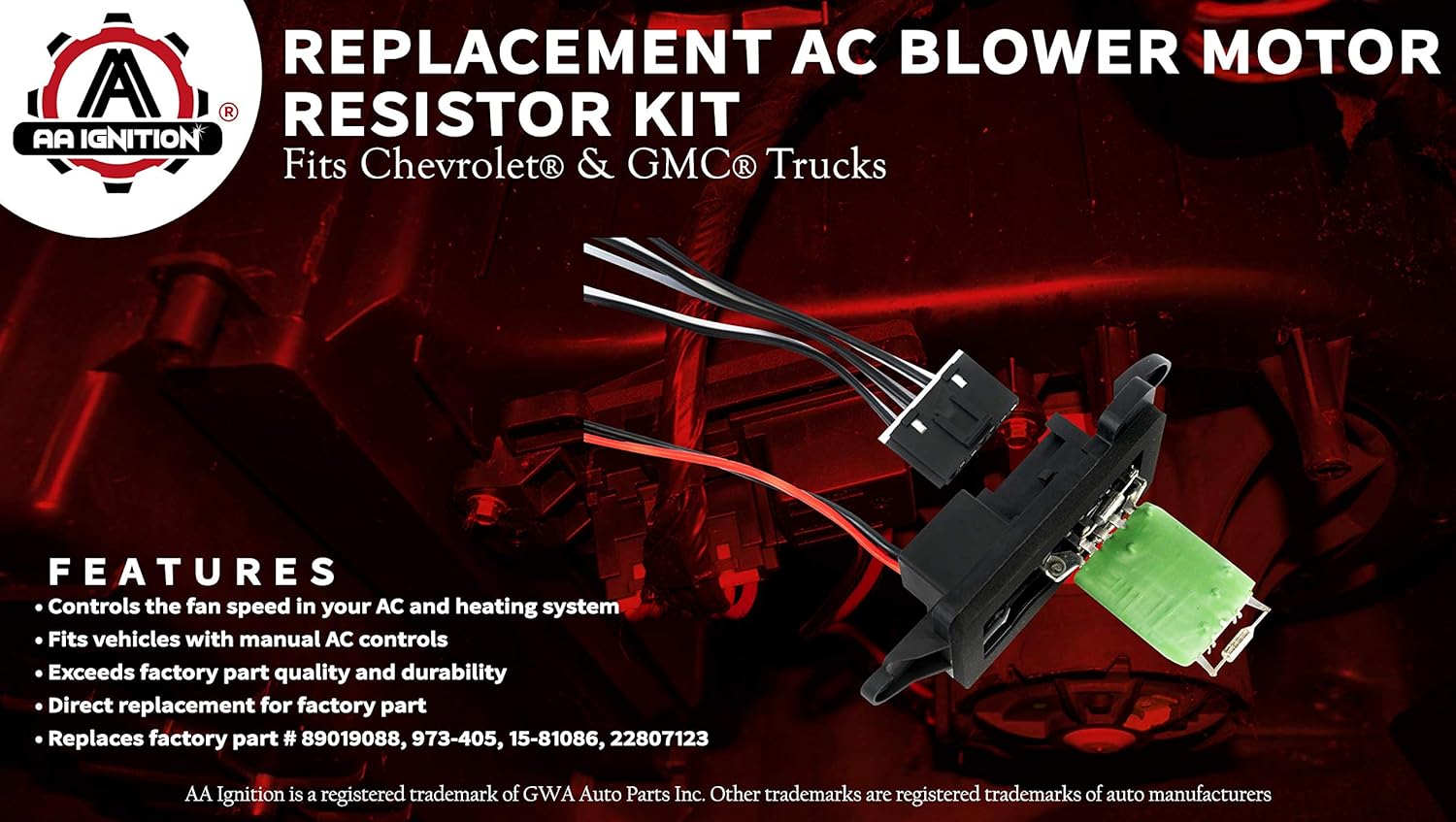 Amazon.com: AC Blower Motor Resistor Kit With Harness - Replaces# 89019088,  973-405, 15-81086, 22807123 Fits Chevy Silverado, Tahoe, Suburban,  Avalanche, ...