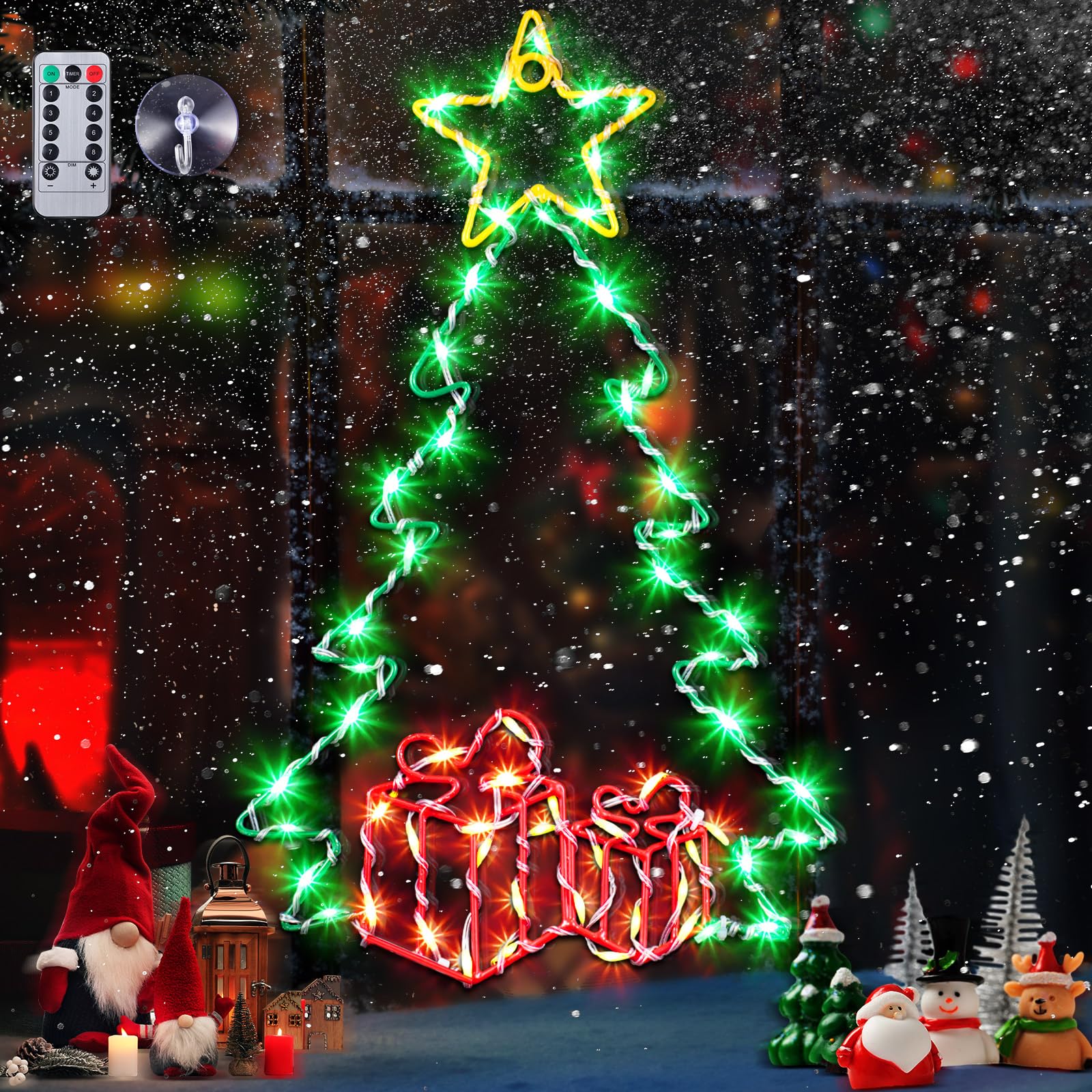 Photo 1 of Hiboom Christmas Tree Window Lights Decorations, 8 Lighting Modes Christmas Window Silhouette Lights, 15'' Christmas Tree Light Up Sign Decor for Holiday Indoor Wall Door Glass Window Decorations