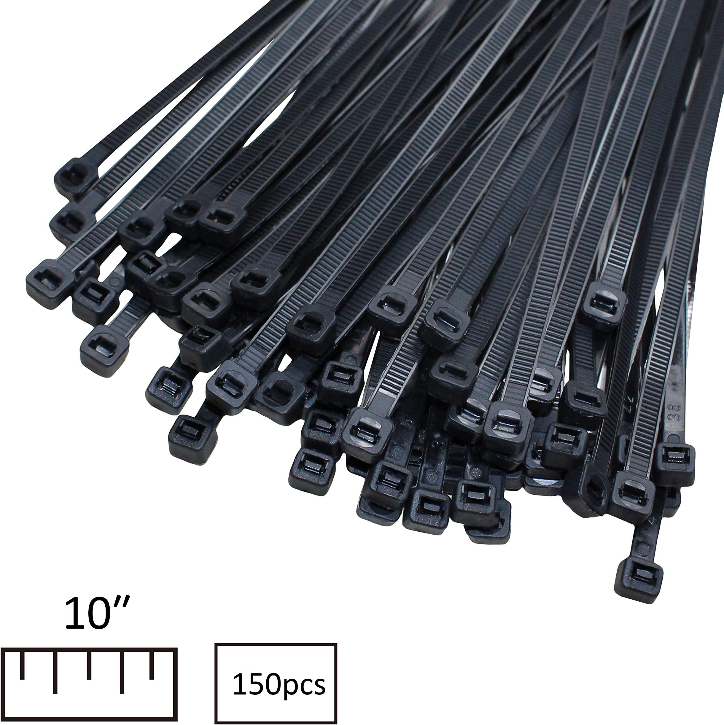 Gardzen Black Nylon Cable Ties Set - 150 Pack Self Locking Heavy Duty 10" Zip Cable Tie Wire Indoor and Outdoor UV Resistant