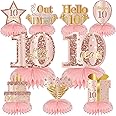 Turypaty 10th Birthday Honeycomb Centerpieces Decorations for Girls, Pink Rose Gold 9Pcs Happy 10th Birthday Table Centerpieces Party Supplies, Peace out Single Digits I'm 10 Birthday Table Toppers