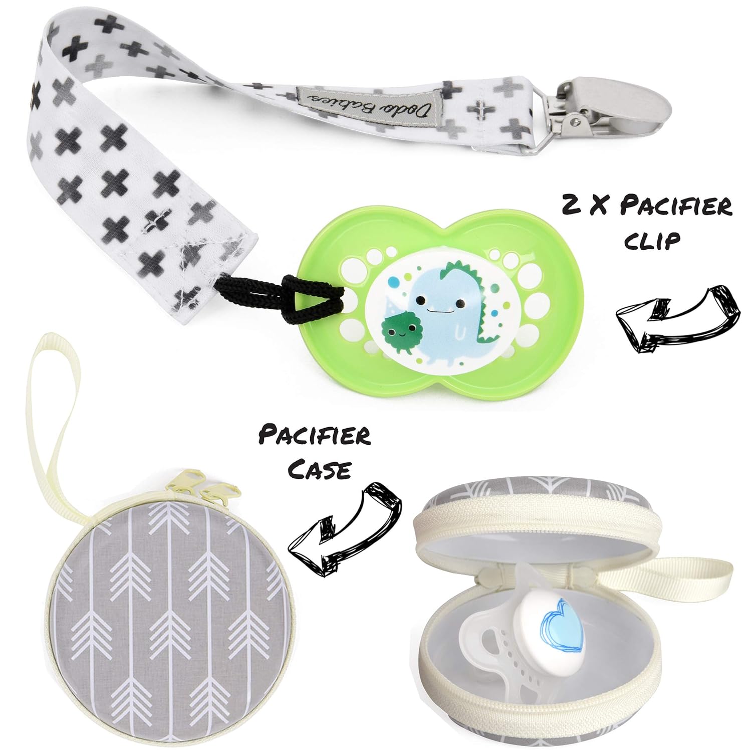 Dodo Babies Baby Bandana Drool Bib Set - 4pc Infant Bibs with 2 Pacifier Clips, Binky Case, Gift-Ready Bag - Soft Absorbent Cotton with Polyester Back - Adjustable Buttons to Fit 3-24 -Month Old Boys: Baby