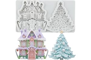TAOXIBEI Christmas House Polymer Clay Mold Christmas Tree Silicone Molds for DIY Crafts Epoxy Resin Casting Air Dry Polymer Clay Plaster Jewelry Making