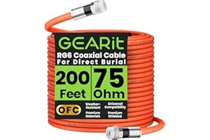 GEARit Coaxial Cable for Direct Burial (200ft) RG6 70 Ohm RF Rubber Boot Waterproof Underground in-Wall with Rubber Boot, Hig