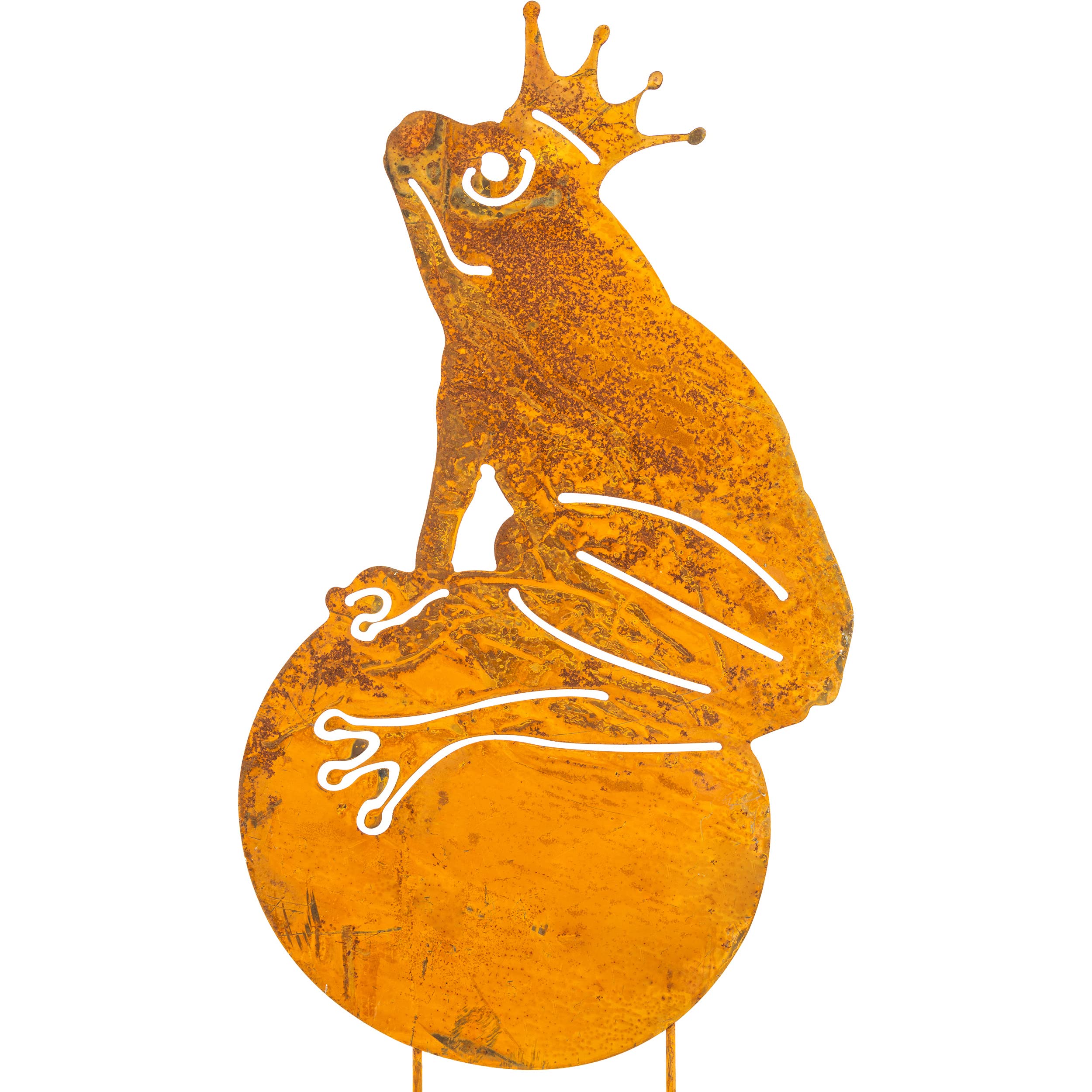 Blümelhuber Frog Figure Frog King on Ball in Magical Rust Look Garden Stake Rust Garden Decoration Metal
