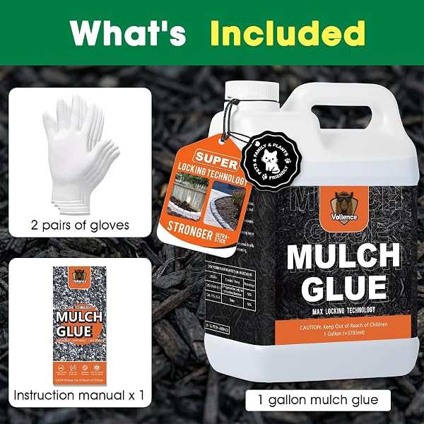 VOLLENCE READY TO USE MULCH GLUE, 128OZ ROCK GLUE FOR LANDSCAPING, NO DILUTION NEEDED FAST-DRY STRONG PEA GRAVEL STABILIZER LANDSCAPE, BINDER FOR PEBBLE, PINE STRAW FOR OUTDOOR GARDENS
