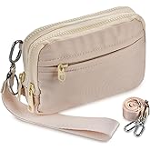 Small Nylon Crossbody Bags For Women,Wristlet Wallets With Phone Organizer, 2 In 1 iris Wallet, Zip Around Wallets (Ivory)