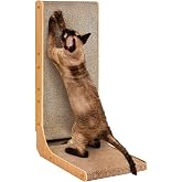 EHEYCIGA Cardboard Cat Scratcher for Indoor Cats, 26.8 Inch, Brown | L Shaped Scratching Post, Vertical Cat Scratching Board with Ball Cat Toy, Furniture Protector, Large Cat Scratch Pad