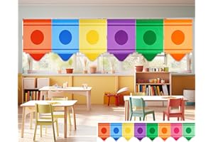Cosblank Rainbow School Curtains - 8 Pcs Cartoon Crayon Classroom Decor for Back to School and First Day - Colorful Cute Pencil Design, 8 Colors (36 x 24 Inches)