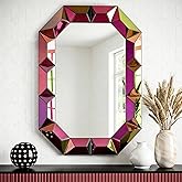 SHYFOY Modern Wall Mirror, 39" Decorative Accent Wall Mirror with Neon Finish, Geometric Iridescent Mirror for Bedroom, Entry