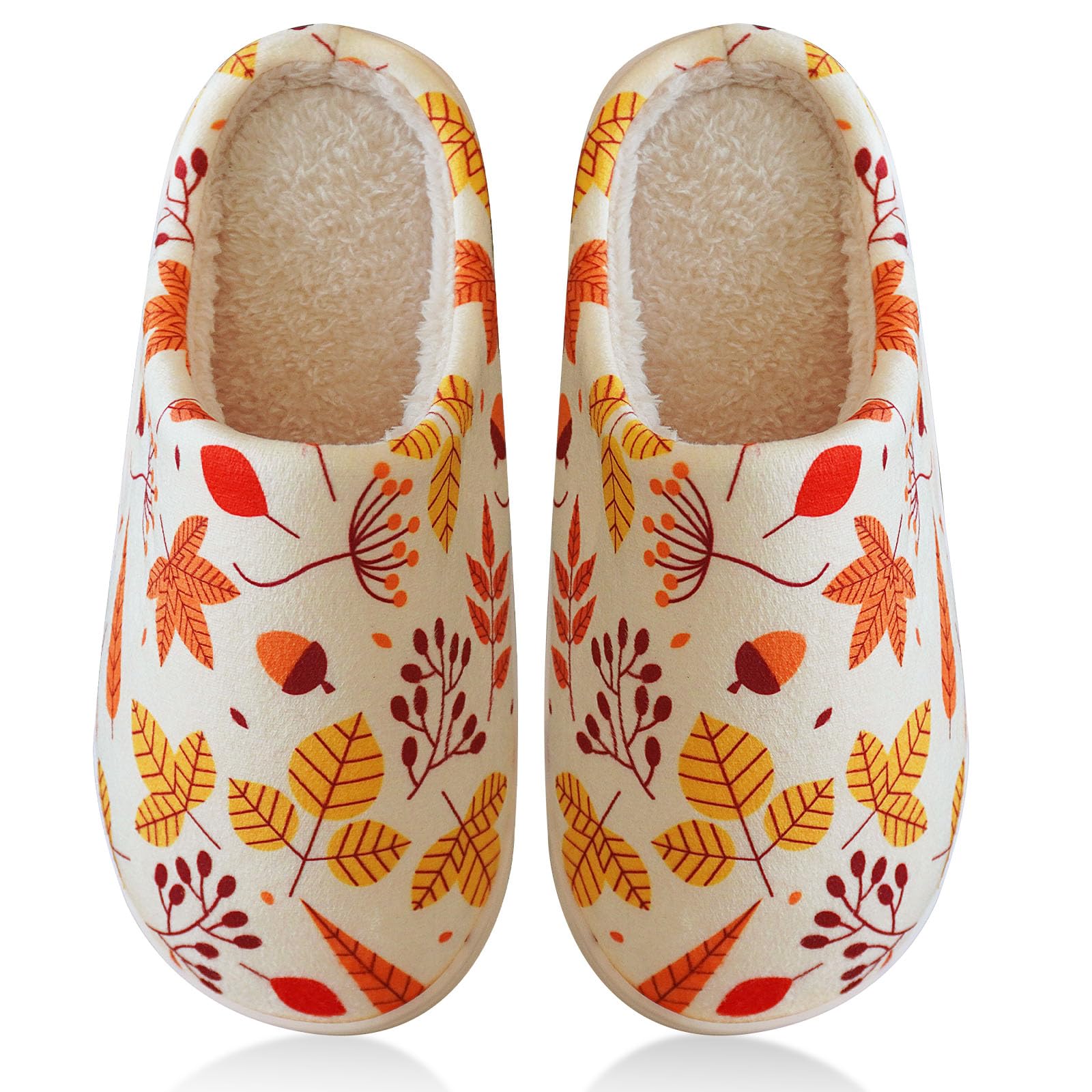 Leaf Fall slippers Womens Memory Foam Winter Bedroom Shoes Men Plush Fuzzy Warm Gifts Slipper Indoor Outdoor (Women Size 6.5/7)