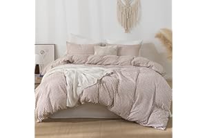 YHJWW Tan Gingham Duvet Cover Bedding Set Prewashed Extra Soft Comfy Breathable 3 Piece Brown Plaid Checkered Grid Vintage Comforter Cover Set Cute Aesthetic (Queen 90"x90", No Comforter)