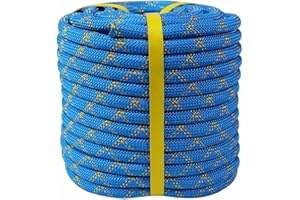 DERZINET Double Braided Arborist Rope -1/2 Inch x 150 Feet Polyester Rope- High Strength Climbing Rope for Adults & Kids Tree Work, Halyard, Sailing(Blue/Red/Yellow)