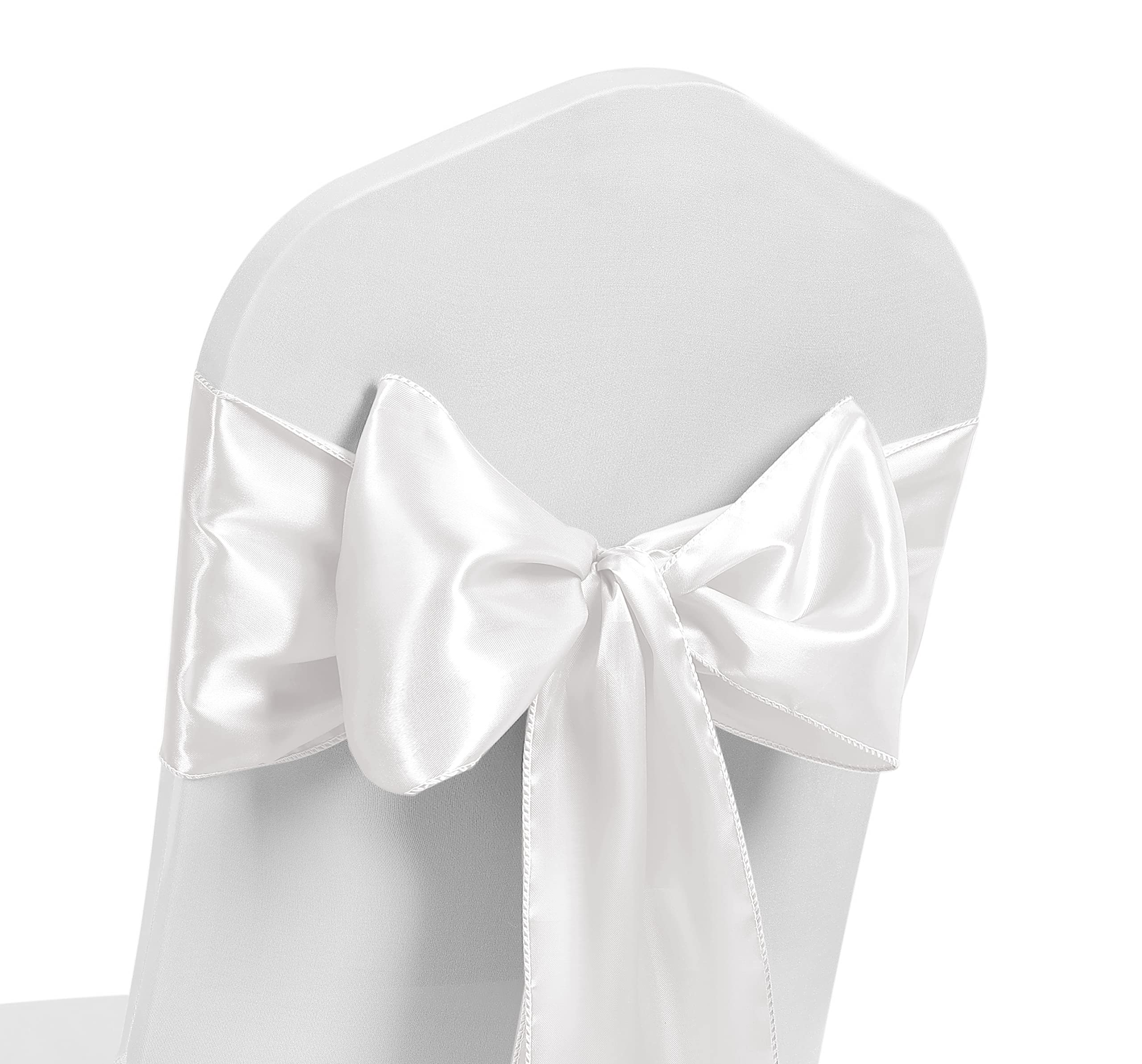 Satin Chair Sash WIDER FULLER BOWS Chair Sashes Bow Back Tie Ribbon Wedding Banquet Decoration (White, 50)