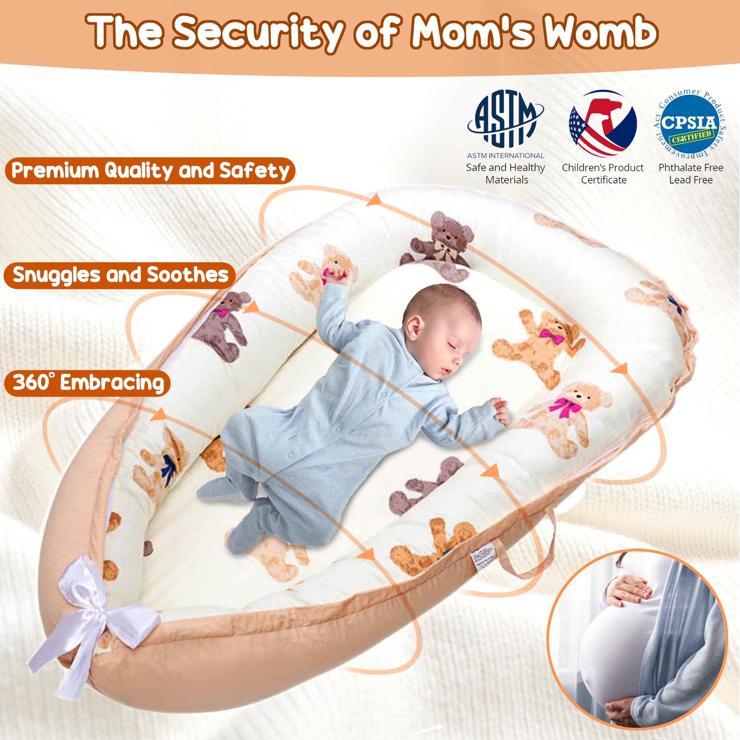 Baby Lounger for Newborn 0–24 Months, Baby Pillow & Baby Nest Lounger, Organic Cotton Breathable Infant Pillow, Portable Baby Nest for Home & Travel