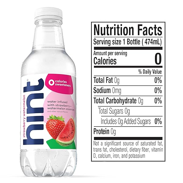HINT FRUIT-INFUSED BOTTLED WATER, STRAWBERRY WATERMELON – SUGAR FREE FLAVORED WATER WITH ZERO CALORIES, NATURALLY FLAVORED, AND NO ARTIFICIAL SWEETENERS – 16 FL OZ (PACK OF 12)