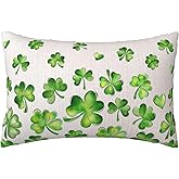 Joktacular St. Patrick's Day Watercolor Clover Pillow Cover, Green Lucky Shamrock Irish Double Sided Throw Pillow Cover, 12 x 20 Inch Farmhouse Lumbar Pillowcase Holiday Outdoor Decor for Sofa Couch