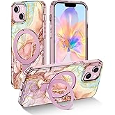 Lamcase for iPhone 13 Case,iPhone 14 Case with Magnetic Invisible Ring Stand [Compatible with MagSafe], Full Body Rugged Slim Women Men Girl Shockproof Marble Pattern Design Case, Rose Gold