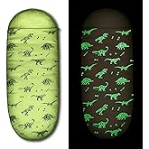RIOYALO Kids Glow-in-The-Dark Dinosaur Sleeping Bag for Boys Camping Hiking - Machine Washable, Durable, Waterproof, Lightweight - Slumber Bag & Backpack 2 Pc Gift Set - Age 3-10 | 58" L X 27" W