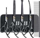 CIICII 7 Inch Dog Grooming Scissors Kit with Safety Tip Curved & Thinning Sets