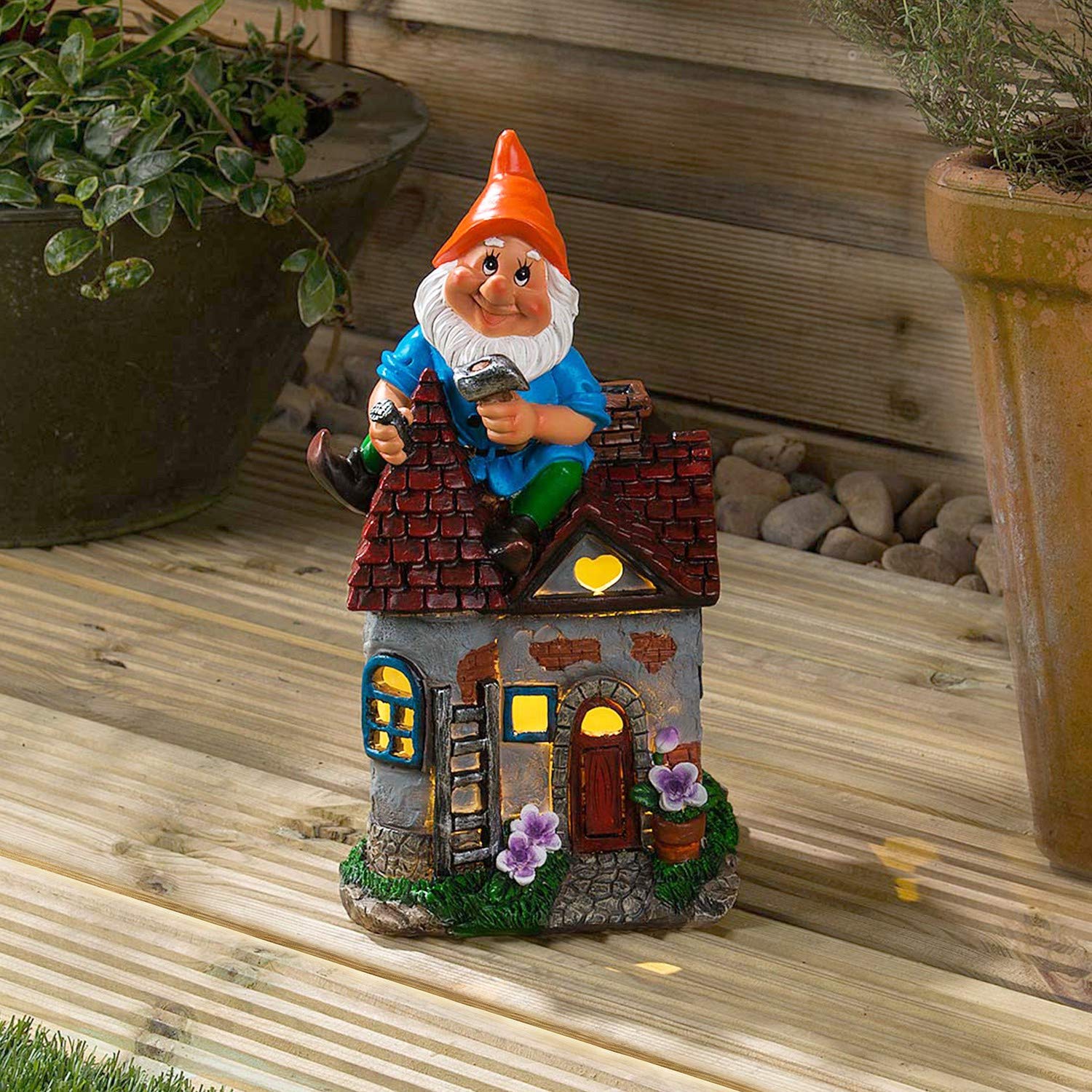 Christow Solar Powered Gnome Fairy House LED Garden Light Outdoor
