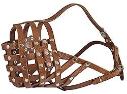 Secure Leather Mesh Basket Dog Muzzle #16 Brown