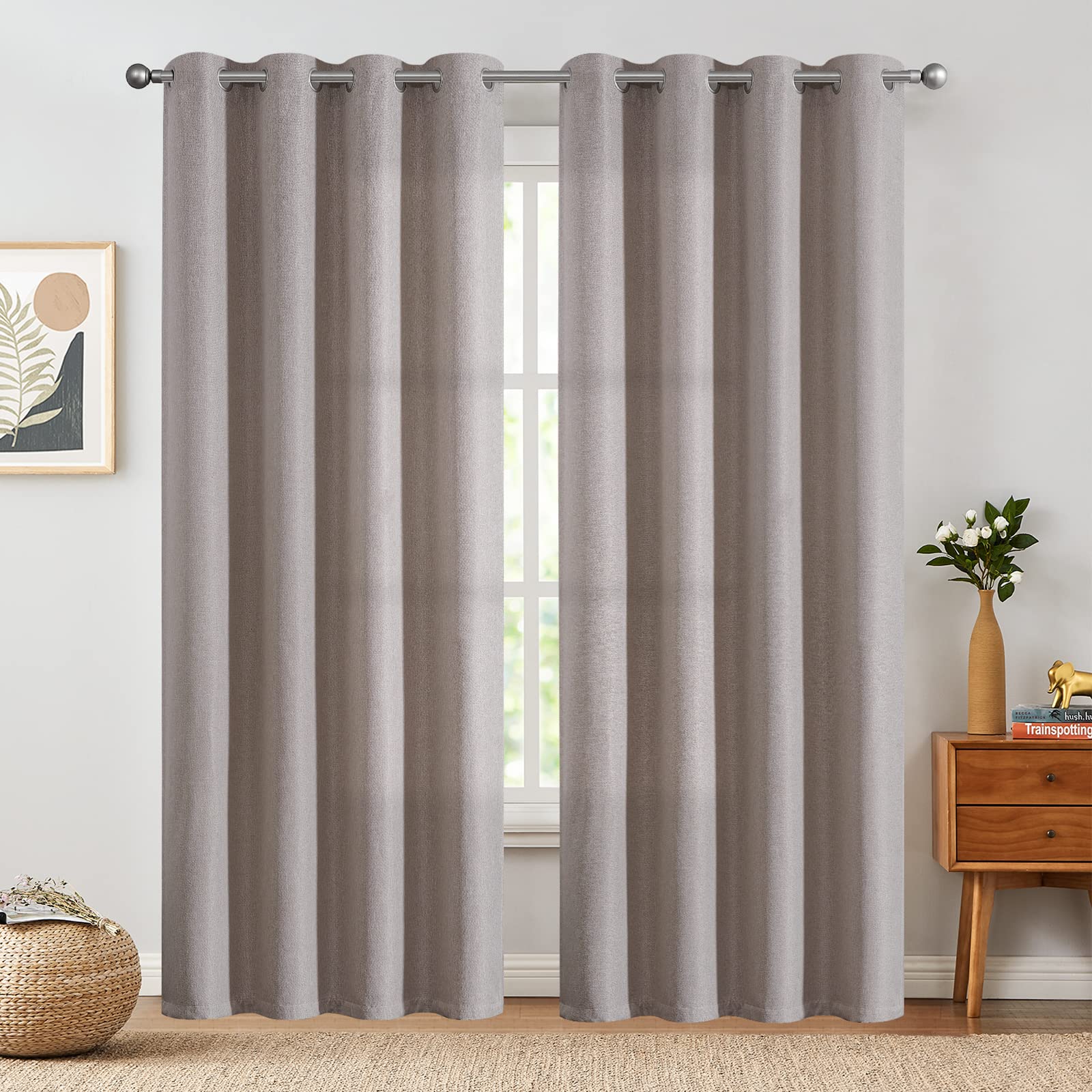 Photo 1 of jinchan Linen Textured Blackout Curtains for Living Room Bedroom 84 Inches Long 2 Panels, Thermal Insulated Room Darkening Taupe Curtains Solid Grommet Top Light Blocking Window Treatments 52" Wide