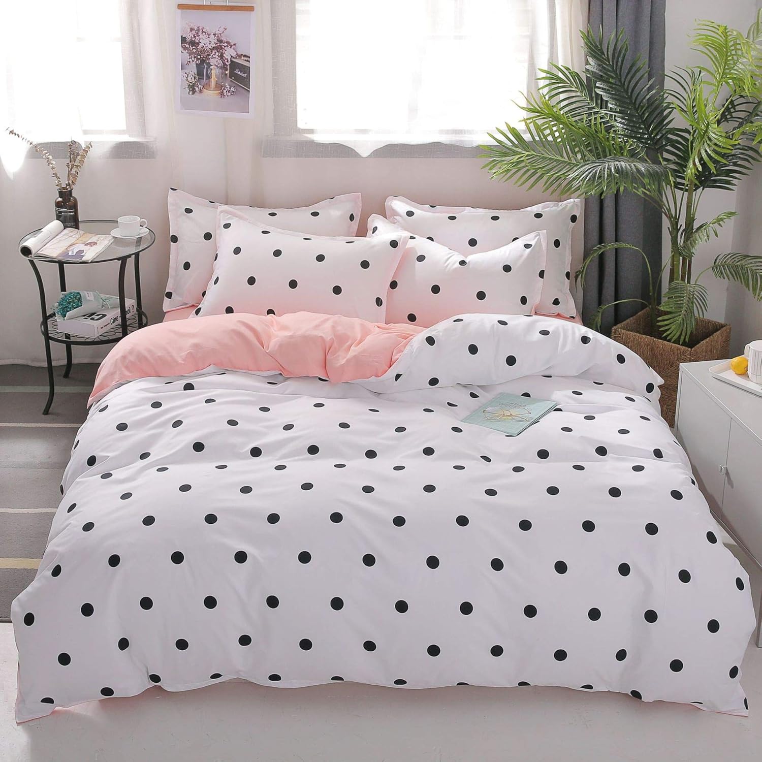 Woollii Bedding Duvet Cover Full Cotton White Black Polka
