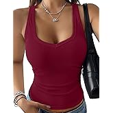 IWD Womens V Neck Tank Top 2026 Summer Basic Slim Fitted Tops Y2K Sleeveless Ribbed Solid Cami Shirts