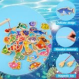 FANTESI 33 pcs Magnetic Fishing Game Wooden Ocean Animals Educational Toys view 5