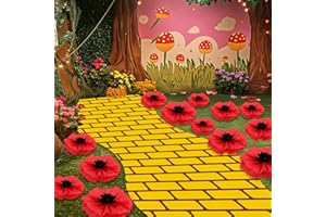 Chunful 94 x 39 Inch Yellow Brick Floor Runner 22 Pcs Artificial Red Poppy Flowers Wizard Party Trunk or Treat Set for Back of The Car Entrance Porch Wizard Princess Party Cosplay Decor