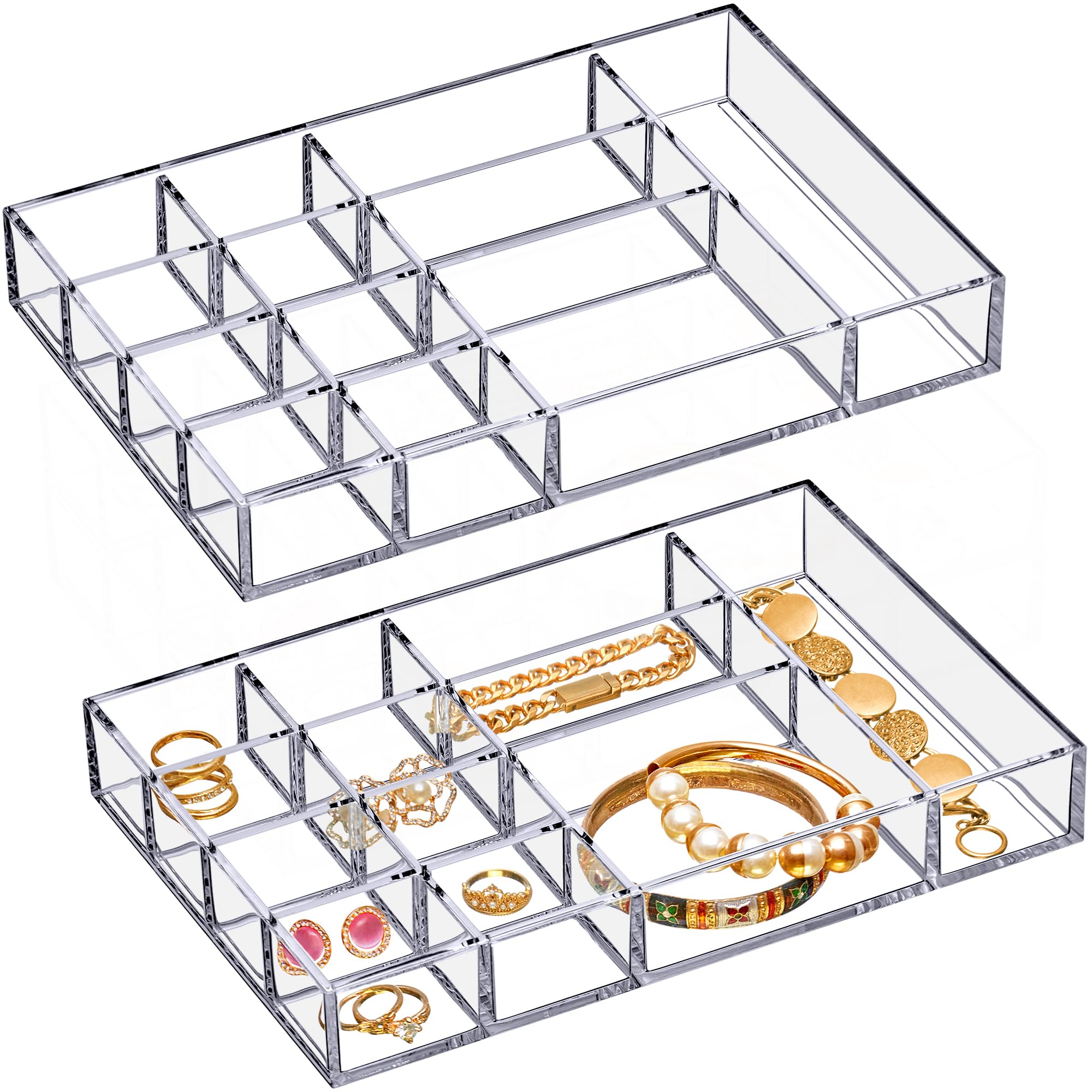 Photo 1 of Amazing Abby - Jewel - 2-Pack Acrylic Jewelry Organizer, Plastic Jewelry Tray, Jewelry Case, Trinket Tray, Ring Holder, Perfect Storage Solution for Necklaces, Bracelets, Rings, and More