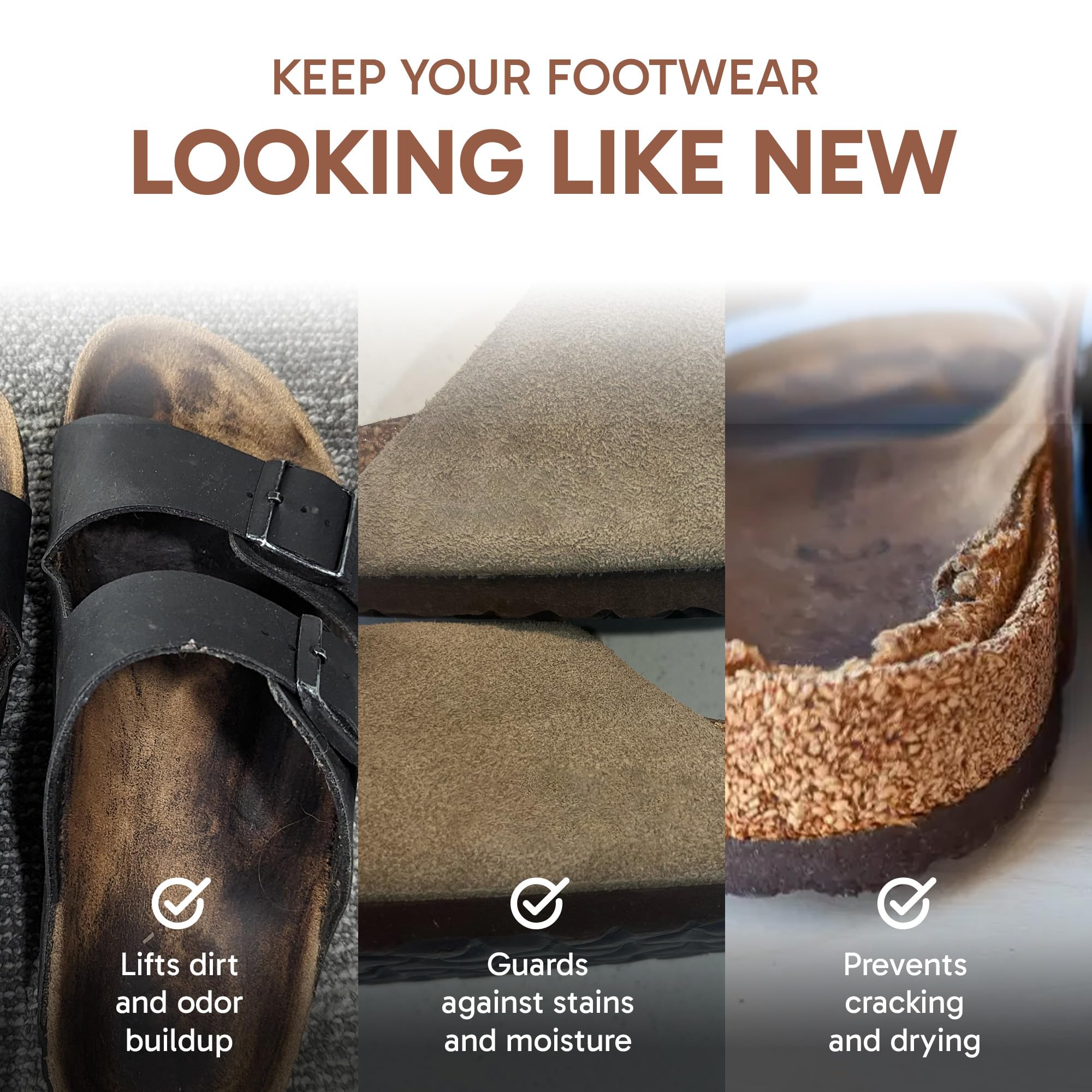 FORTIVO FORTIVO 4-in-1 Sandal and Shoe Cleaning Kit for Birkenstock – Premium Care Kit Safe for Leather, Suede, Nubuck & Cork - Includes Sealer, Protector Spray, Cleaner & Brush