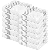 Softopia Cotton Waffle White & Grey Kitchen Towels 12 Pack, 100% Cotton, 16x26 inches, Quick Drying Dish Cloths, Absorbent Bar Mop Towels, Durable Kitchen Dishcloths Set for Daily Use