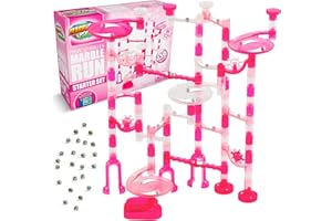 Marble Genius Marble Run Starter Set STEM Toy for Kids Ages 4-12 - 130 Complete Pieces (80 Translucent Marbulous Pieces and 50 Glass Marbles), Construction Building Block Toys, Pink,