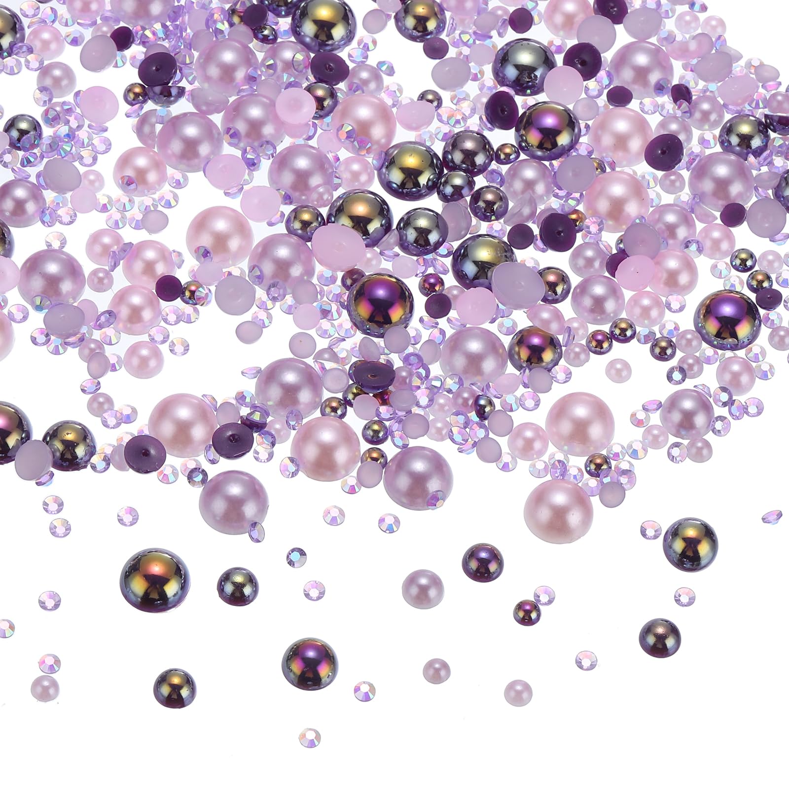 PATIKIL 30g Pearls and Rhinestones, 3-10mm Mix Flatback Rhinestones and Half Pearls Resin Rhinestone for Shoe Hair Nail Crafts Tumbler, Purple