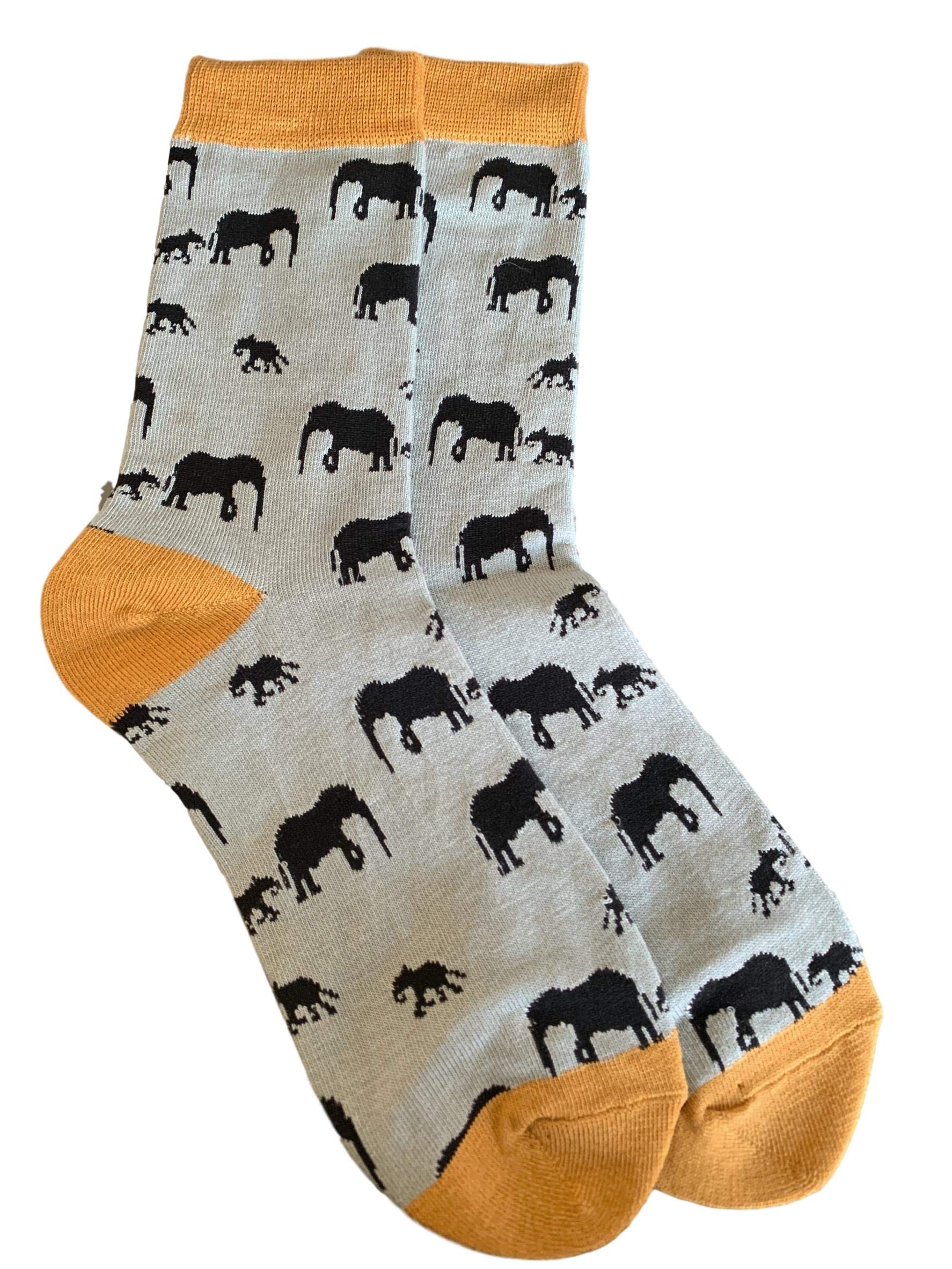 Purple Possum® Socks Elephant Print Ladies Elephants Soft Bamboo Cotton Blend Blue Grey Mustard Yellow Sock Gift Idea 1 pair shoe size 4 to 7