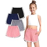 BOOPH 4 Packs Girls Shorts Quick Dry Kids Athletic Soccer Running Dolphin Shorts with Pockets