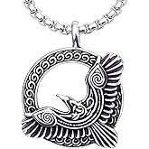 HAQUIL Raven Necklace, Celtic Raven in Flight Medallion Pendant, Box Chain, Raven Jewelry Gift for Men and Women
