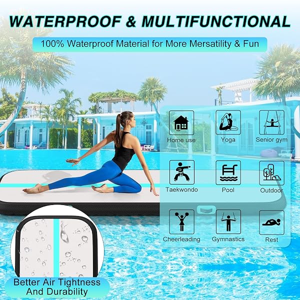 AIR TUMBLE TRACK MAT, 20FT/16FT/13FT/10FT/6.6FT INFLATABLE TUMBLING TRACK MAT FOR GYMNASTICS, 4/8IN THICKNESS GYM MATS FOR HOME USE/TRAINING/CHEERLEADING/YOGA/WATER WITH ELECTRIC PUMP – BLACK & GREEN