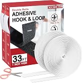 MAXECHO 33Ft x 1 Inch Hook and Loop Tape with Adhesive Backing, Heavy Duty Double Sided Adhesive Strips, Strong Sticky Strips Rolls for Home, Office, School, Car, and Crafting Projects, White