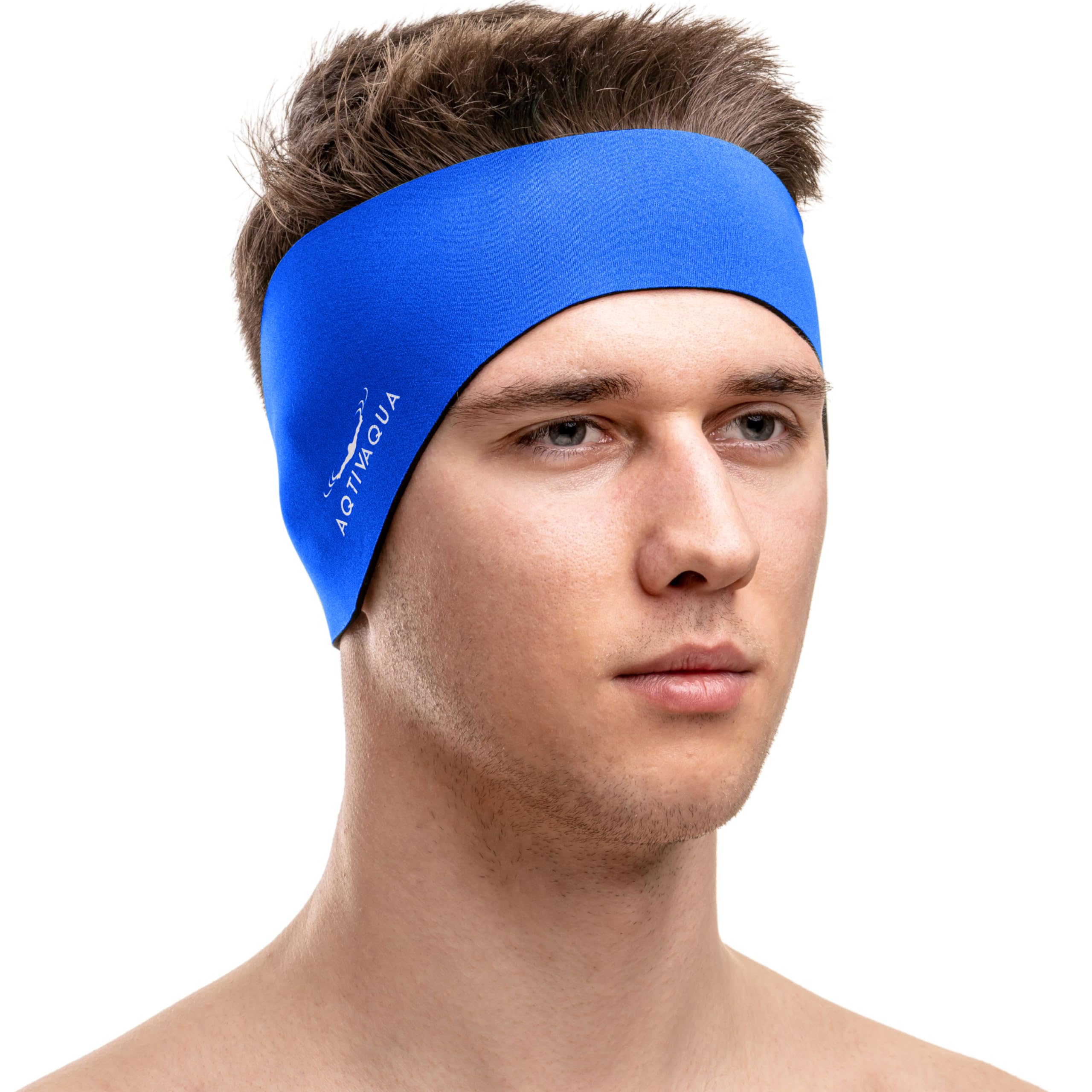AqtivAqua Swimming Headband Swim Ear Band Protection Cover Swim Headband for Kids Adults Men Women Toddlers Ear Plugs in (Color: Blue, Size: X-Large)