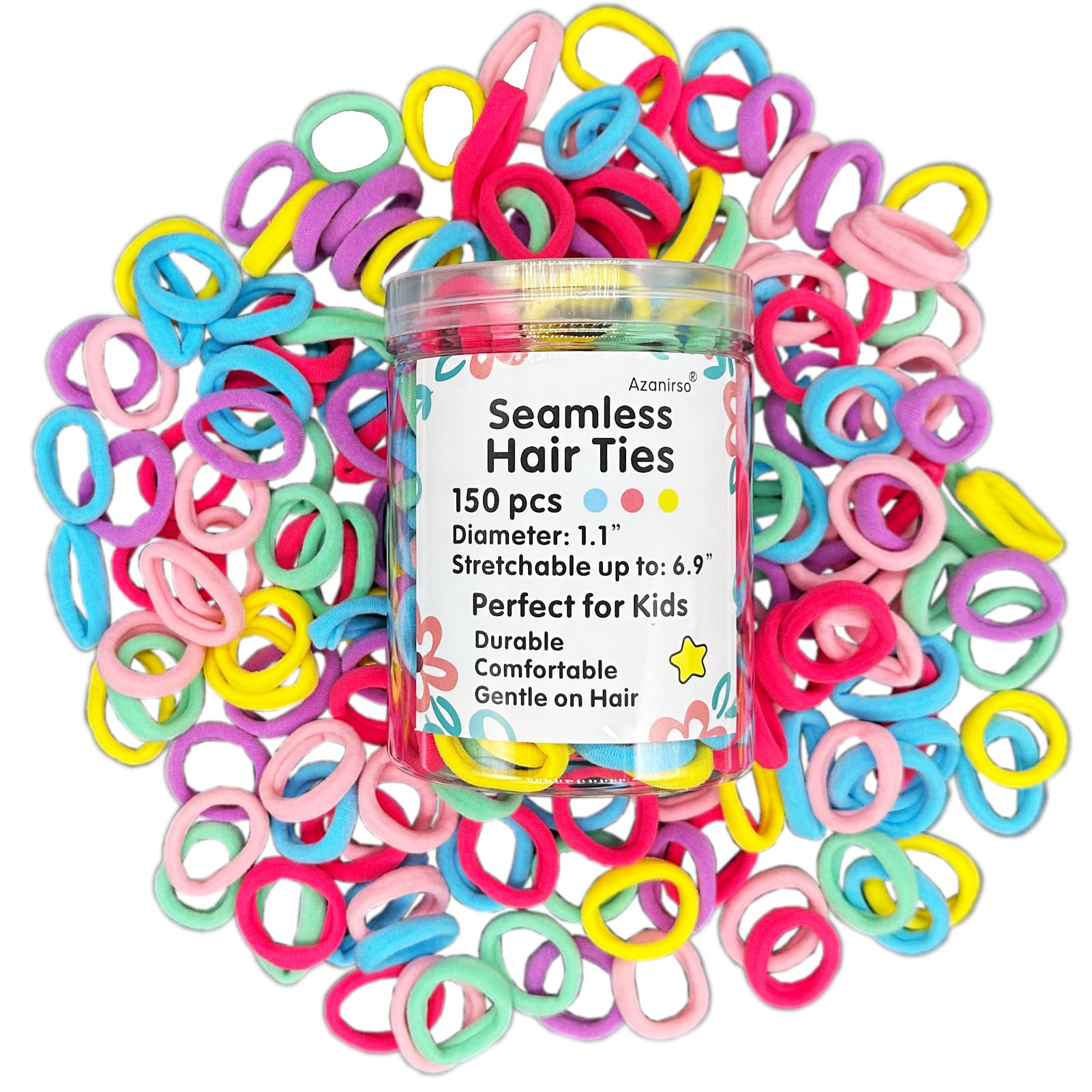 Photo 1 of **2 pack****150PCS Elastic Hair Ties, Seamless Hair Band, Ponytail Holder No Crease Damage, Cotton Bands, Hair Scrunchies for Thick Thin Hair, Cotton Toddler Hair Ties for Girls and Kids