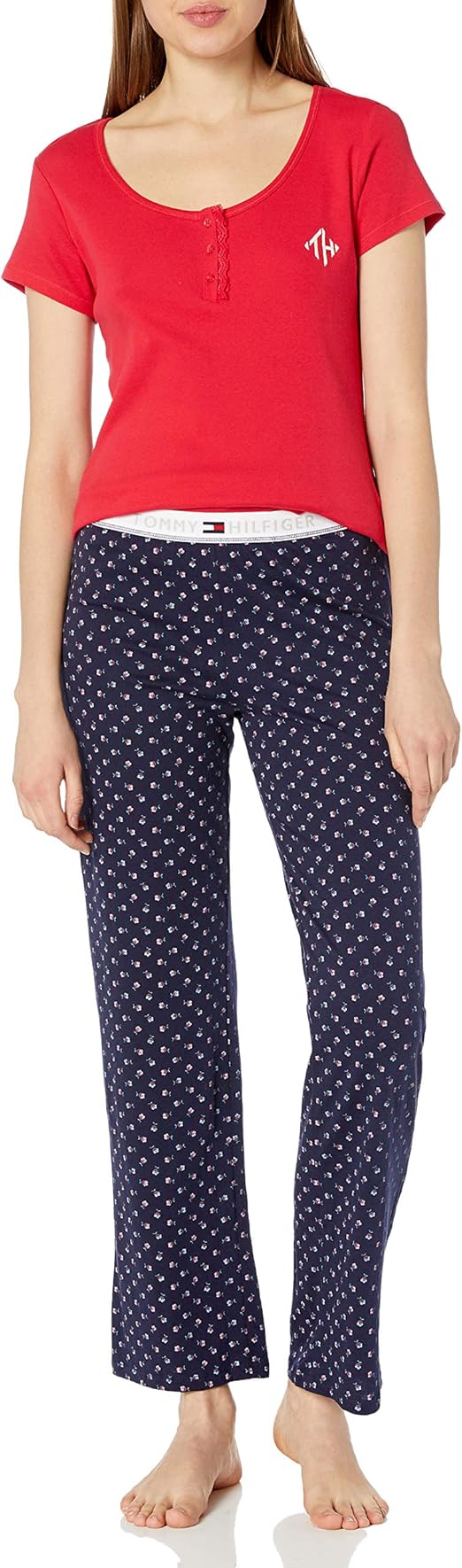 Tommy Hilfiger Women's Top and Logo Pant Lounge Bottom Pajama Set Pj at Amazon Womenâs Clothing 