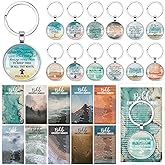 Junkin 25 Set Christian Easter Gifts Bulk Religious Keychain Bible Emergency Number Bookmark Mother's Day Church Gifts (Landscape)