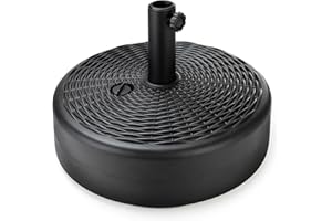 Home Zone Living 40lb Round Fillable Patio Umbrella Base Stand, 18in, Pole Holder, Water, Sand, Fits Poles Up to 1.9in(48mm) Diameter, UV Resistant, Lawn, Deck, Backyard, Garden, Spa, Pool, USA-Based