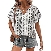 Unixseque Summer Tops for Women Casual Boho Blouses Short Sleeve V Neck Shirts Tie Front 2025 Trendy Beach Vacation Clothes