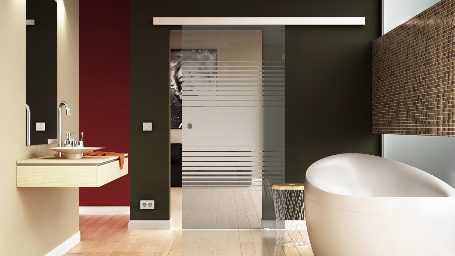 Schiebetür aus Glas für Innenbereich Laufschiene und Muschelgriffen