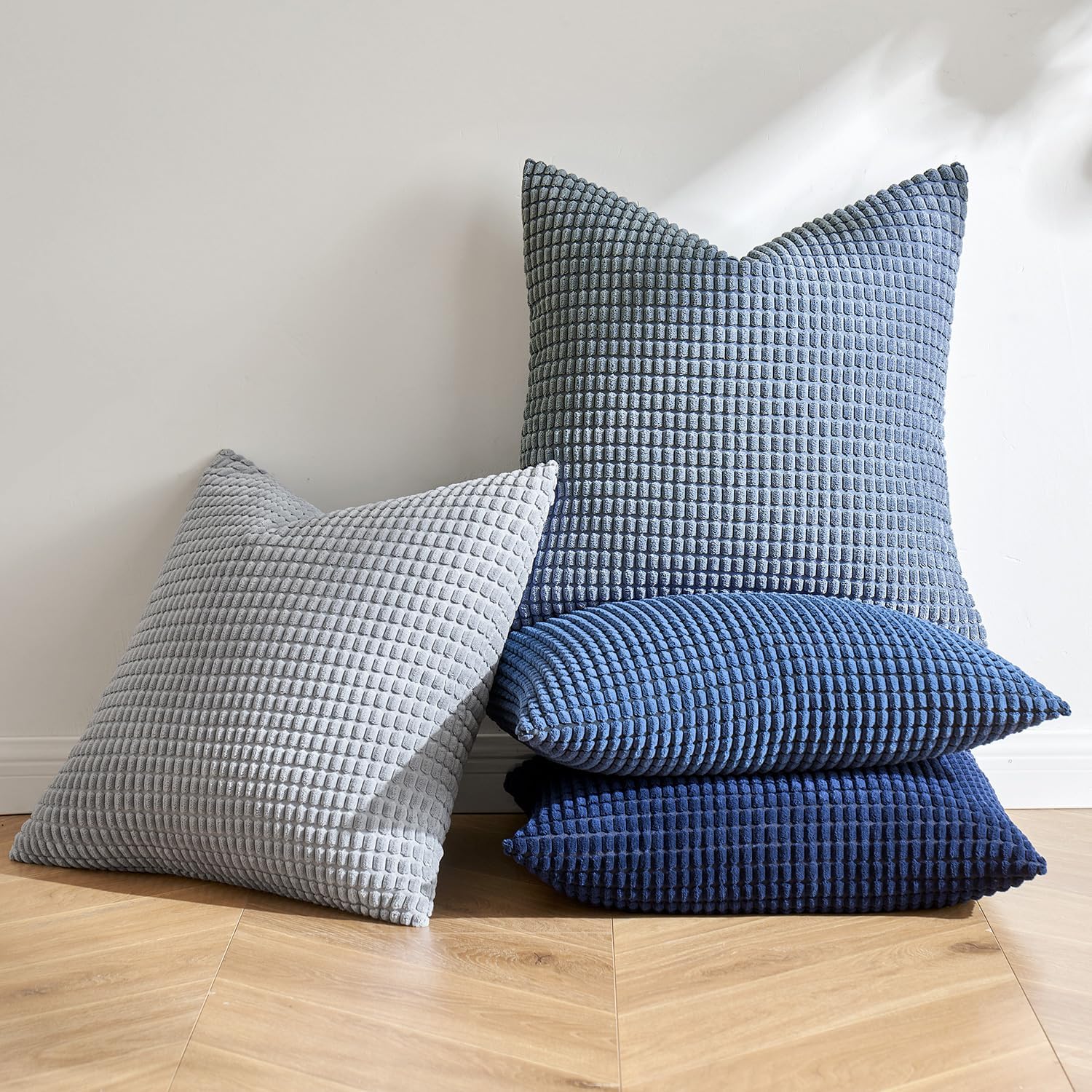 MIULEE Granule Decorative Throw Pillow Covers Modern Soft Heavy Duty Square Cushion Covers for Living Room Bedroom Home Chair 18x18 Inch 4 Series Dark Blue