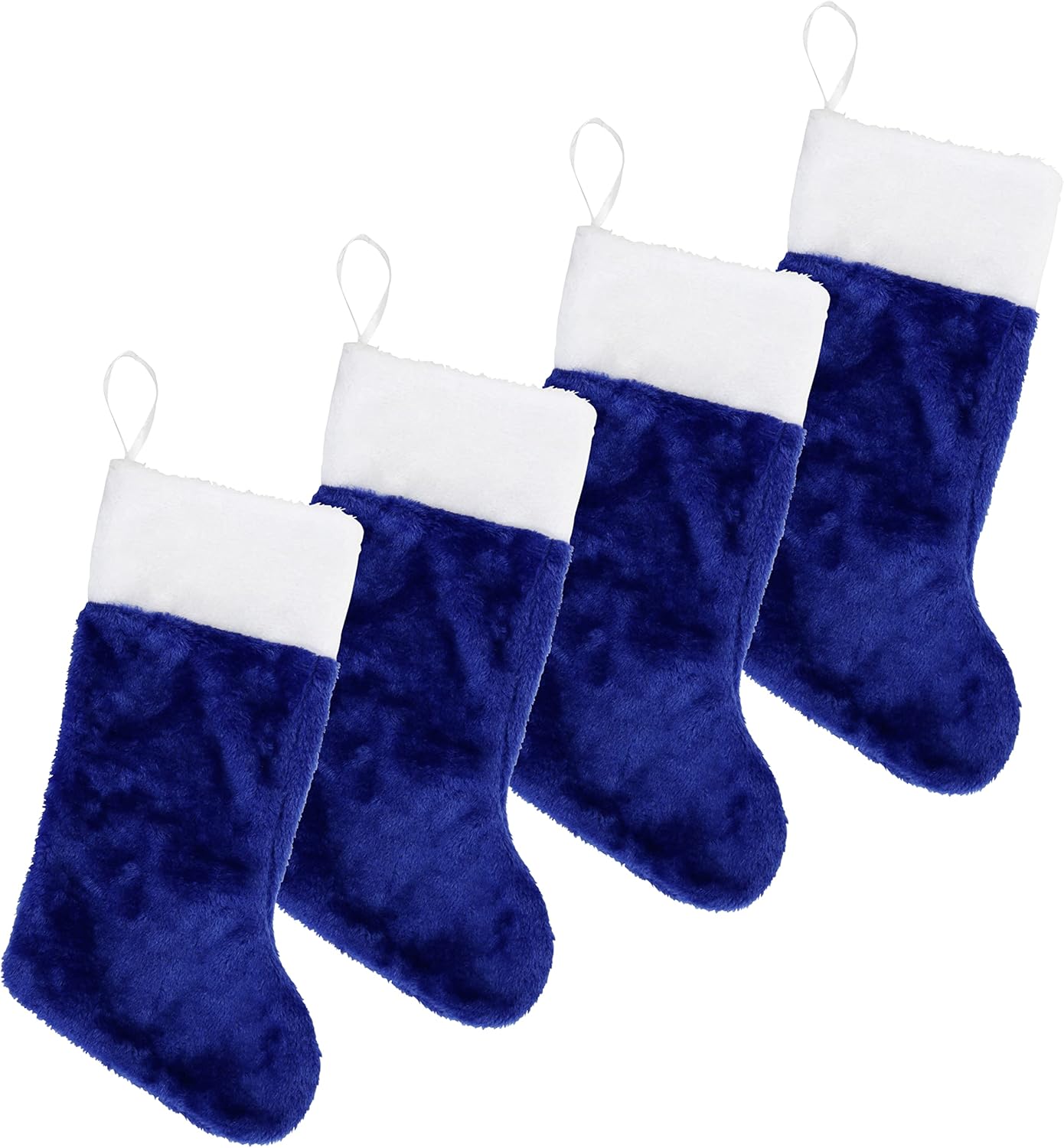 Stockings & Holders - Iconikal 4-Pack Blue Plush Fabric Christmas Stocking, 18-inches Tall, Festive Decor