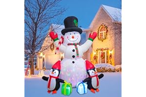 Bajree Christmas Inflatables 6FT Snowman Outdoor Yard Decorations, Christmas Blow up Snowman with Penguins and Giftboxes, Built-in Colorful Rotating LED Lights for Holiday Xmas Party Lawn Yard Garden